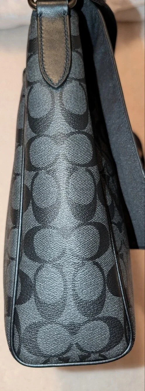 Coach Houston Map Bag In Signature Canvas Gunmetal Charcoal Black VGUC